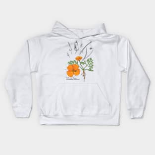 California Poppy Botanical - teal Kids Hoodie